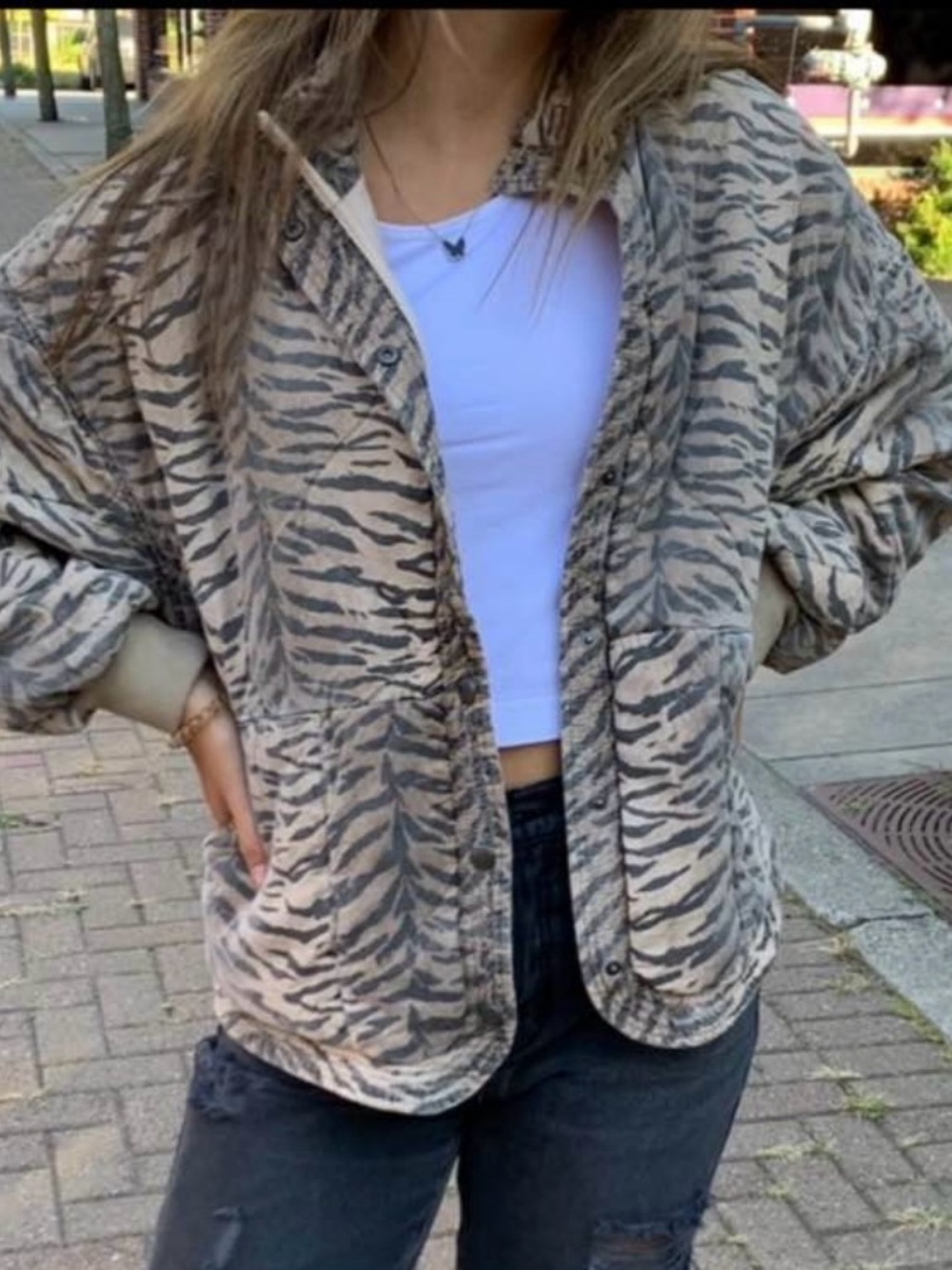 Blank NYC Neutral Zebra-Print Bomber Jacket